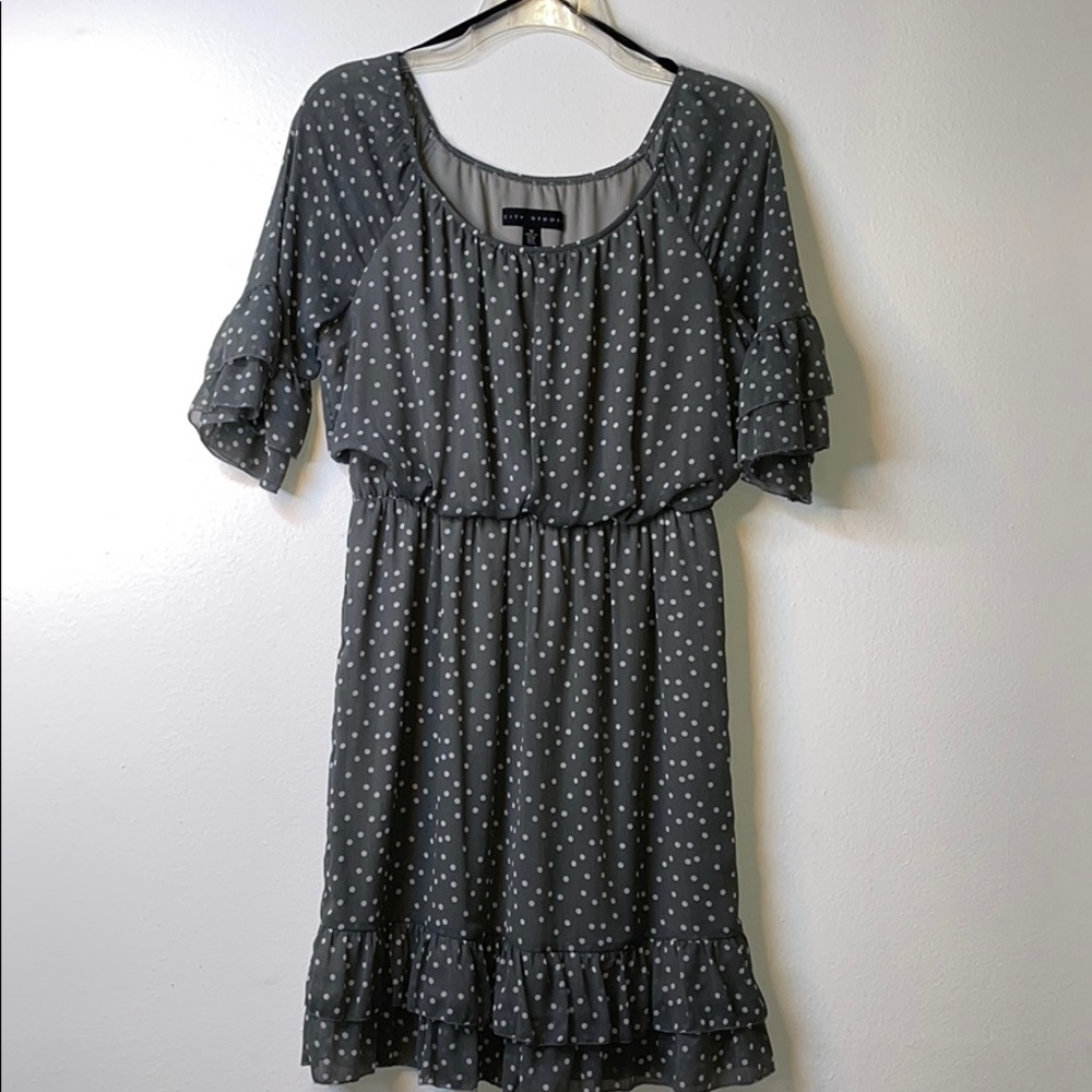 Grey polka dotted dress!
